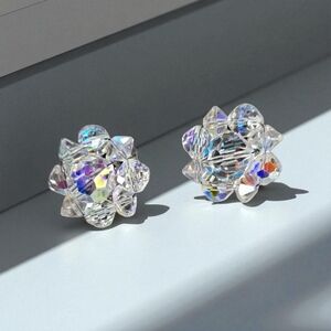 Crystal Cluster aurora borealis Clip On  Earrings
